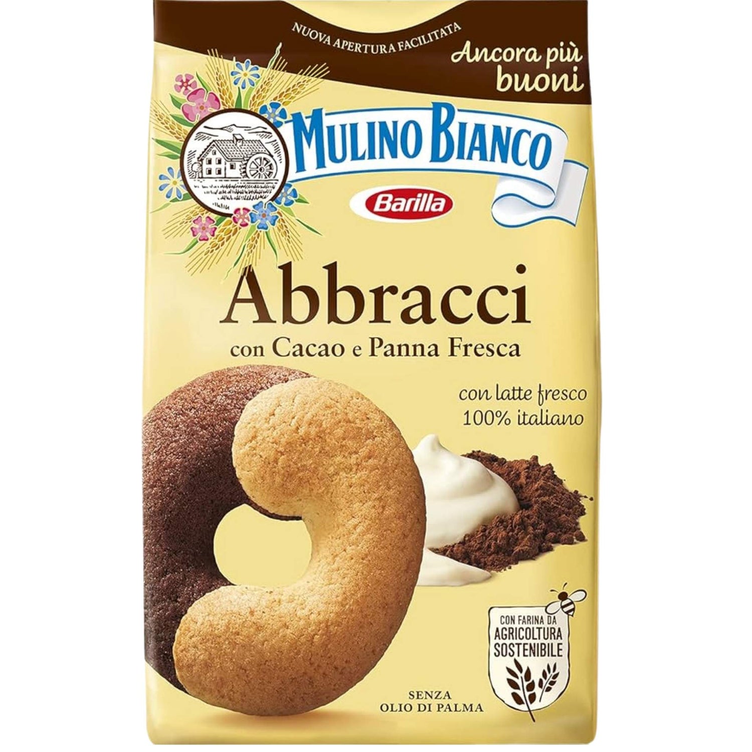 Mulino Bianco cookies from Italy, Abbracci 1/2 cream and 1/2 chocolate cookies (350 grams)