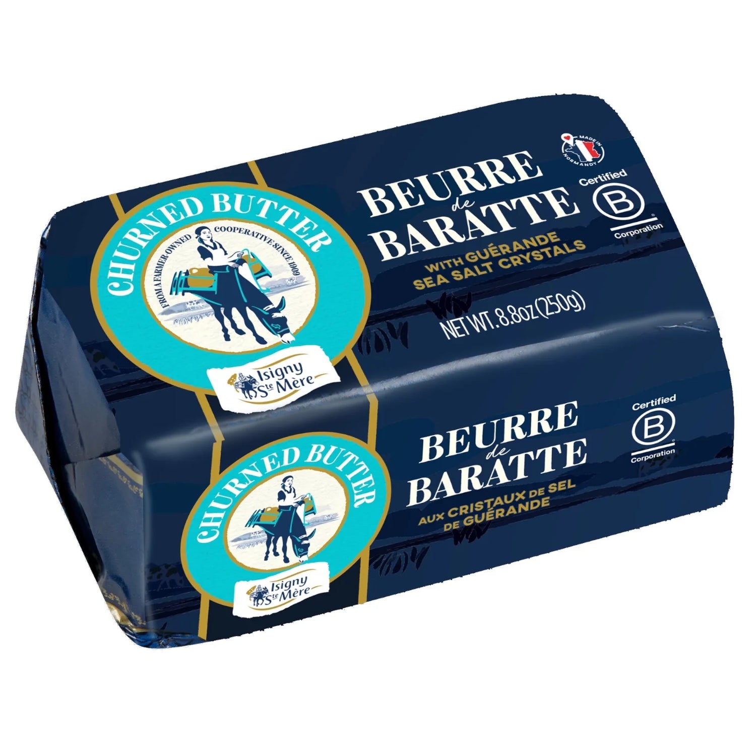 Isigny Salted 'Baratte' Churned Butter w/ Guérande Sea Salt Crystals by Isigny Sainte-Mère, 8.8 oz (250g)